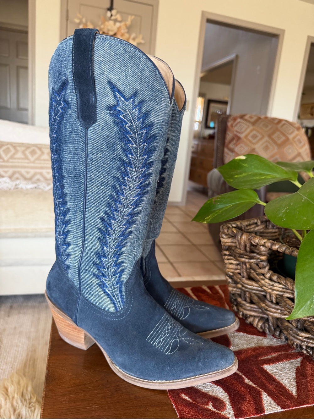 Idyllwind Denim and Navy Suede Western Heeled Boots